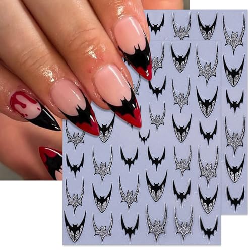 Halloween Bat Nail Stickers Glitter Gold & Silver French Tips - Mix - 4 Sheets