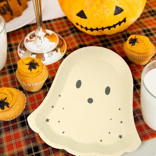 Pastel Ghost Halloween Paper Plates - Disposable Party Tableware, 24 Pack