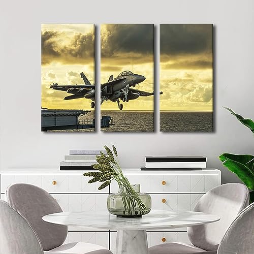 Aviation Wall Art Canvas Prints - 3 Panel Military Airplane Decor, 28x14 in Each, Modern Home & Office Decor Variation of Artwork-22
