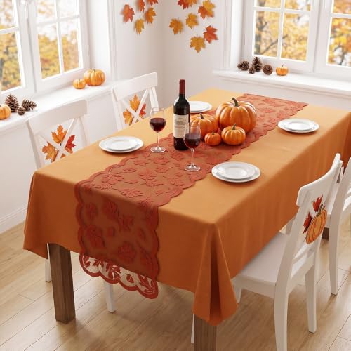 Fall Thanksgiving Leaves Lace Table Runner - 13x72 Inch, Orange, Fall Decor - Fall-1PCS