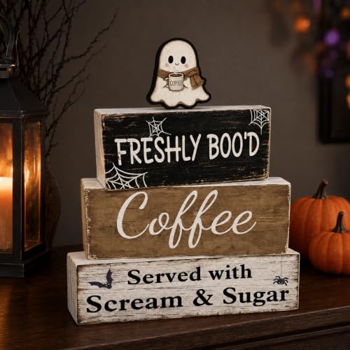 Halloween Wooden Table Decor - Ghost Coffee Sign - Boo Variation