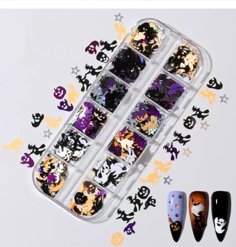Halloween Nail Art Sequins Set - 36 Styles Ghost Spider Pumpkin Face Variation 10