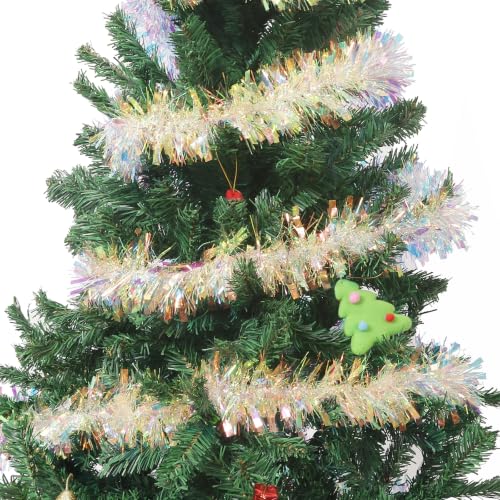 Iridescent White Tinsel Garland - 100 ft Metallic Christmas Decorations