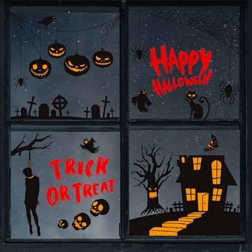Halloween Window Clings - Zombie Vampire Party Decor, Bloody Handprints, Gray - Kid-Friendly Wall Decals