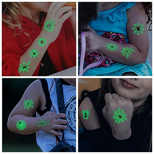 Halloween Luminous Spider Temporary Tattoos for Kids - Spider Variation - 10 Sheets Glow in Dark Web Designs