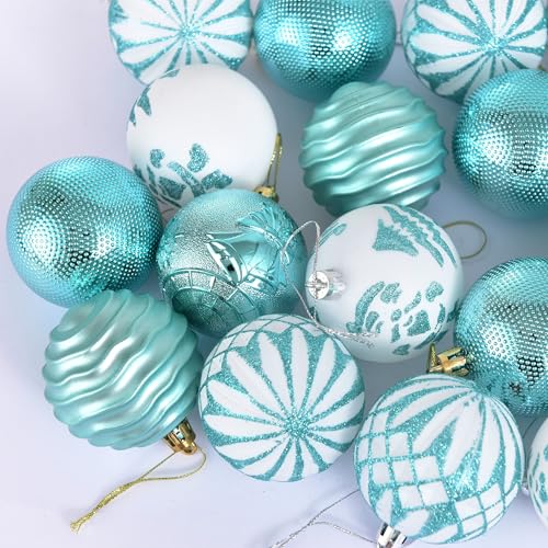 Cerulean Christmas Ball Hanging Ornaments Set - 36 Large Green Shatterproof Decorations
