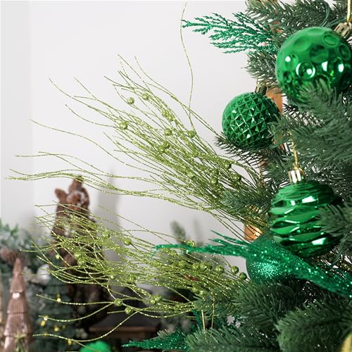 Artificial Glitter Berry Picks Set of 16 - Green Christmas Decorations