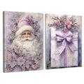 Purple Christmas Wall Art Set of 2 - Framed Seasonal Holiday Decor, 11x14 Inches, Santa Present Box, Winter Xmas Home Bedroom Wall Prints - YH Variation