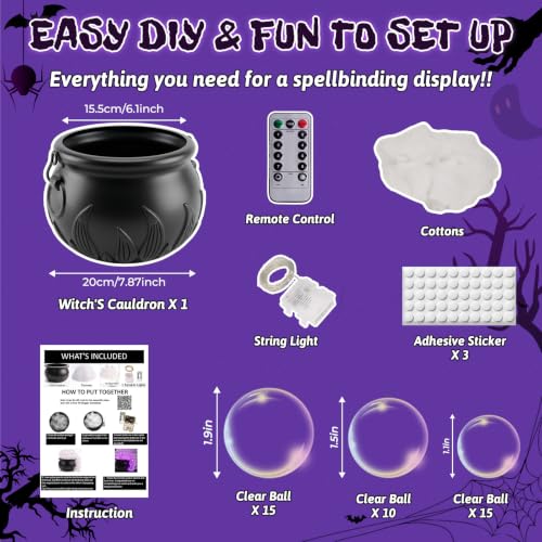 Halloween Bubbling Cauldron Set with Lights and Clear Balls - Indoor Decor