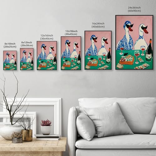 Duck Wine Party Canvas Wall Art 12x16 Inch Framed Animal Poster Nursery Decor Quirky Animal Art