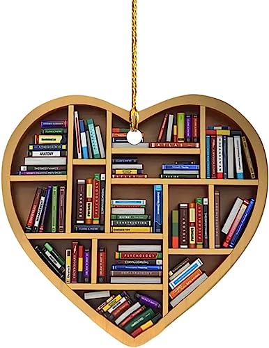 Set of 4 Book Lover Heart Acrylic Christmas & Halloween Ornaments - Literary Holiday Decorations