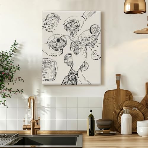 Minimalist Kitchen Wall Art - Cheers Friends Clinking Poster Print - 8x10 Inches
