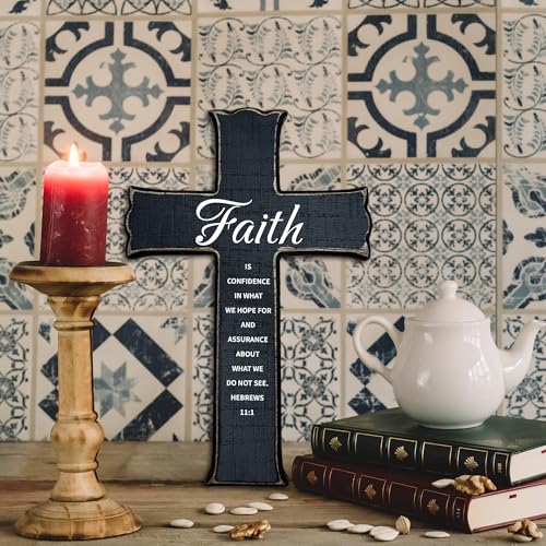 Cross Wall Decor - Black Scripture Wooden Cross for Wall - Faith Variation