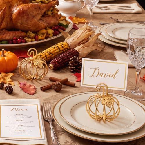 Metal Pumpkin Place Card Holders - Set of 6 Thanksgiving Table Decor