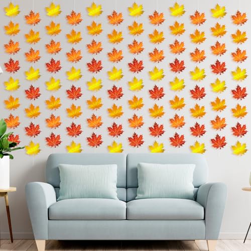 Fall Maple Leaves Garland Set - Pre-Strung Autumn Decor, 12 Strands