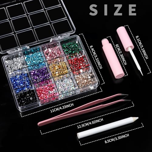 Face Rhinestones Kit for Makeup & Nail Art with Glue, 12 Colors & Accessories