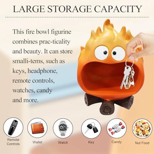 Orange Flame Statue Candy Dish & Key Bowl - Whimsical Entryway Decor