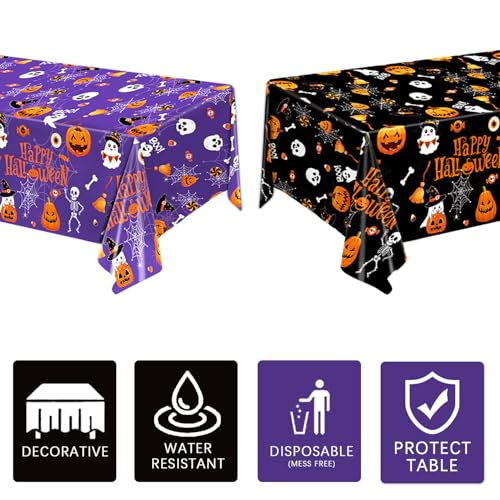 Halloween Disposable Plastic Tablecloths - 2 Pack, 54x108 Inches, Spooky Design
