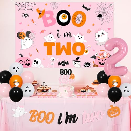 Halloween 2nd Birthday Decorations Girl Pink & Orange Party Supplies Set