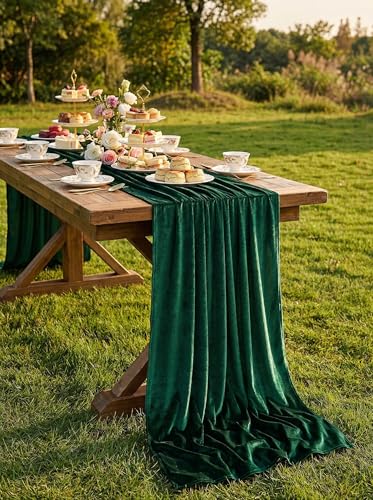 Velvet Table Runner Emerald Green 29x120 Inch Set of 5 - Luxurious Fall Christmas Decor