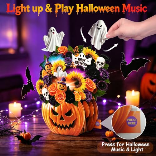 Halloween Ghost Pumpkin Bouquet Musical Card with Lights & 3D Pop-Up - Variation of This Listing