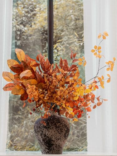 Artificial Fall Magnolia Leaf Stems - 12 Pieces, 30 Inch Autumn Decor with Moneywort Variation