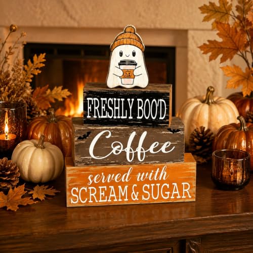 Halloween Ghost Coffee Table Decor Set - Wooden Bar Sign 4 Pcs