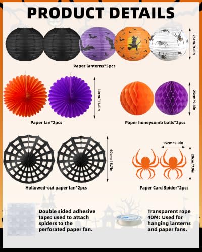 Halloween Indoor Decorations Kit with Paper Lanterns & Garlands - Spooky Festive Decor Set