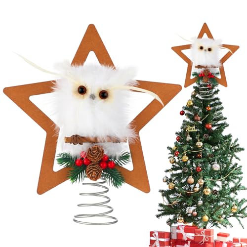 11 Inch Christmas Owl Tree Topper with Star Frame - Holiday Decor