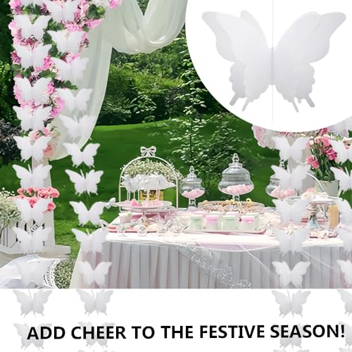 White Paper Butterfly Banner Hanging Decor for Parties & Events - 4 Pieces