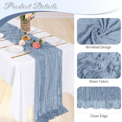 3 Pack Dusty Blue Cheesecloth Table Runner 17x108 Inch for Wedding Party Home Decor