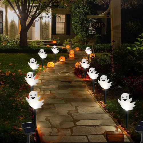 Solar Halloween Ghost Pathway Lights - 10 Pack, 3D Spooky Yard Decor, Variation of This Listing