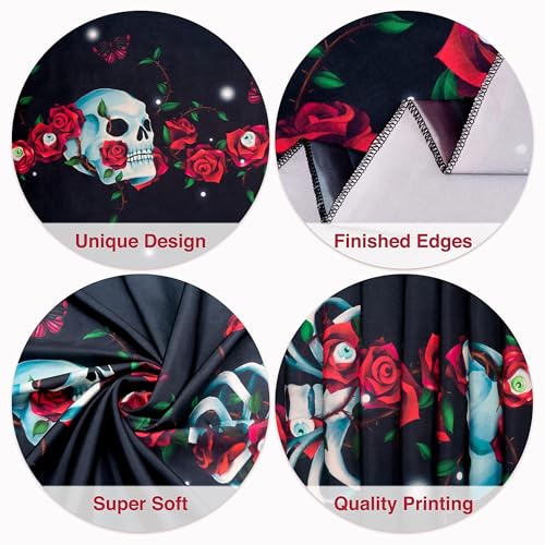 Gothic Halloween Tablecloth 9x5 ft Red & Black Rose Skeleton Fabric Cover