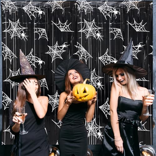 Black Foil Fringe Curtains for Halloween Party Decor, 3.3 x 6.6 ft - 2 Pack