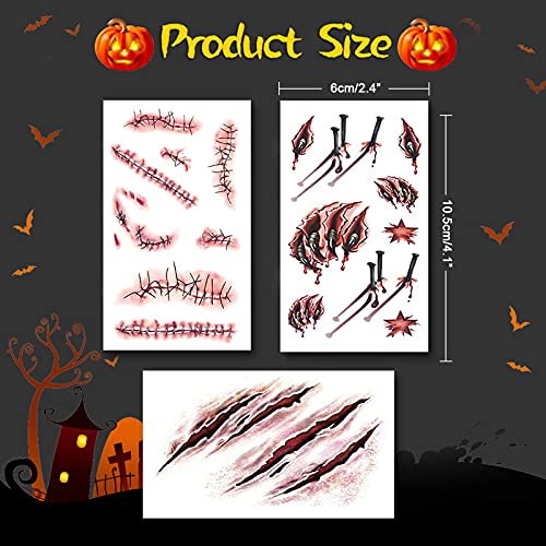 9 Sheets Fake Bloody Wound & Scar Temporary Tattoos Halloween Makeup Props