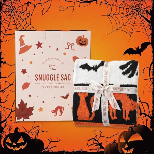 Reversible Halloween Throw Blanket with Black Cat Witch Hat Pumpkin Design - 50x60 inches - Cozy Home Decor