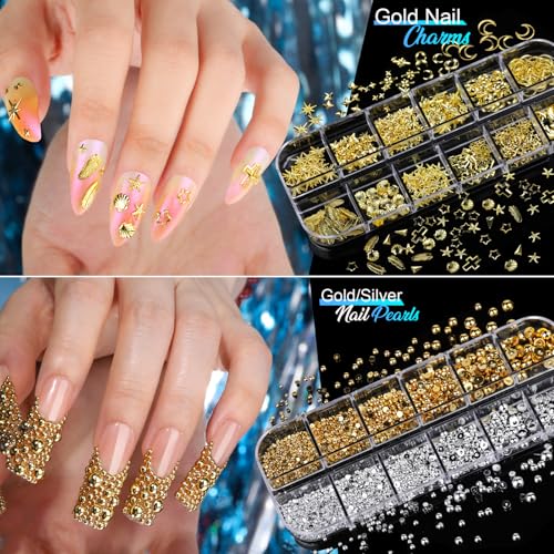 Nail Art Charms and Rhinestones Kit with Stickers, Gems, Pearls & Tools