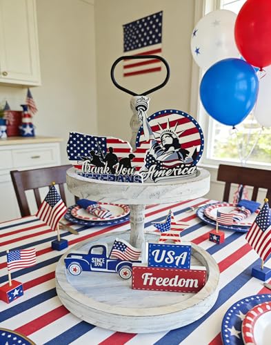 Patriotic Memorial Day Table Decorations Set - Wooden Centerpieces for Home & Party