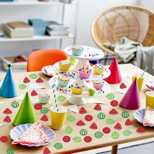 Watermelon Confetti - 200Pcs Double-Sided Green and Red Paper Table Decor for Summer Parties - Watermelon Variation