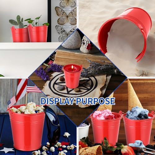 Mini Metal Buckets with Handles - Galvanized Pails for Wedding Party Favors - Red, 28 Pcs