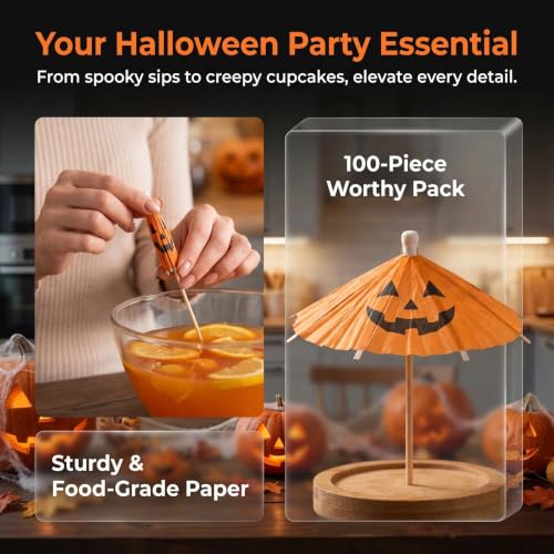Halloween Pumpkin Cocktail Picks 100 Pcs - Festive Party Drink Decorations