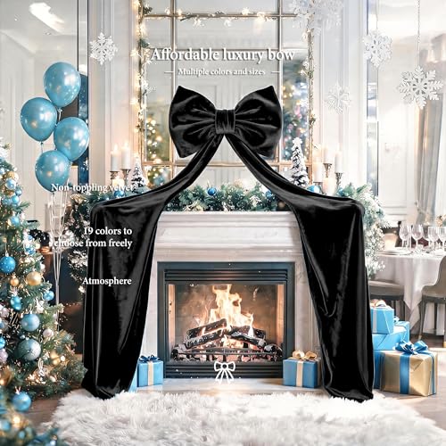 Black Velvet Christmas Bow Topper - Large 16x71 Inch Holiday Decor, Wreath & Door Accent, Reusable