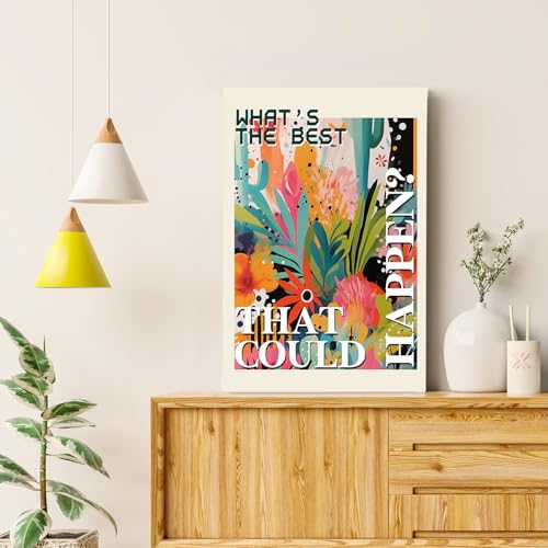 Maximalist Floral Framed Canvas Wall Art Decor 16x24 Inches - Eclectic Botanical Home Decoration