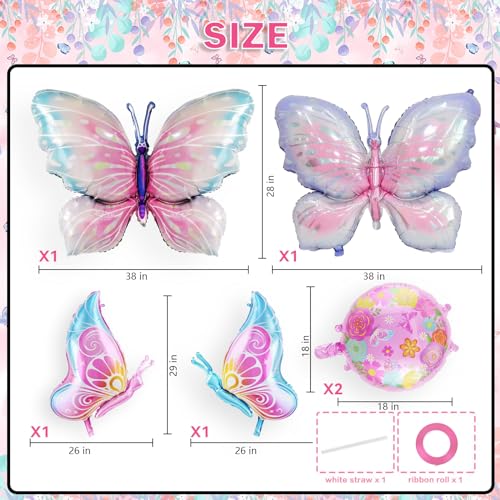 Butterfly Balloons Decorations - Pink & Purple Butterfly Foil Balloons - Variation: Butterfly