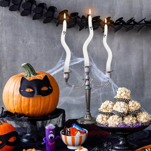 White Ghost Twist Taper Candles 6-Pack - Halloween Ghost Face Decor