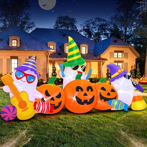 8FT Halloween Inflatable Ghost Pumpkin Band Decoration with LED Lights - Outdoor Yard Halloween Decor, Music Pumpkin Variation