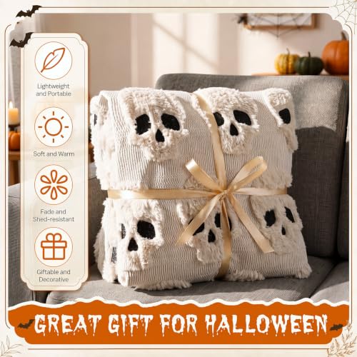 Halloween Throw Blanket 50x60in Skull Design Plush Blanket for Fall Decor