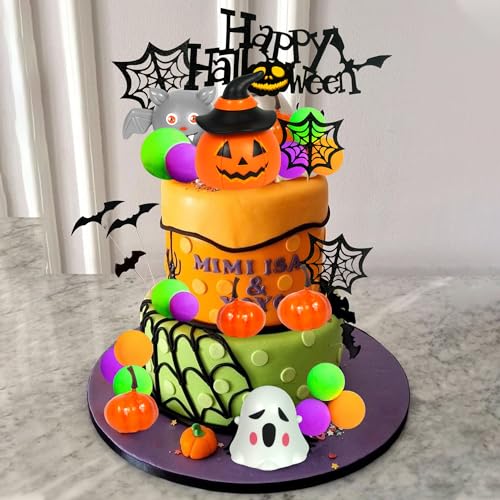 Halloween Cake Toppers Set with Pumpkin Bat Ghost Ball Decorations - Style 01
