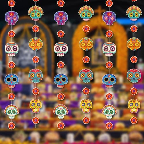 Halloween Day of The Dead Sugar Skull Garland - 6 Strings, 40 Inch