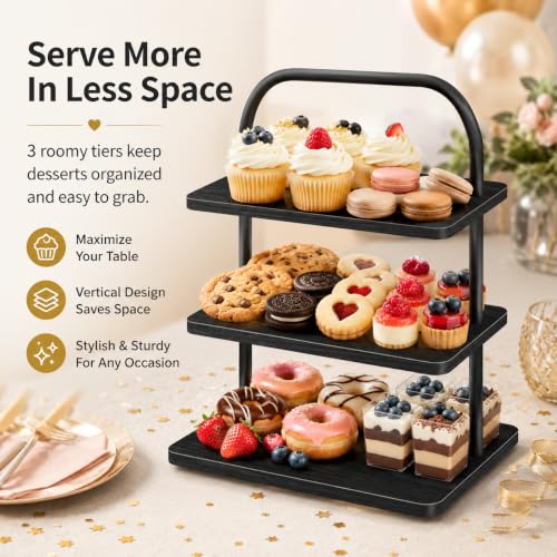 Black 3-Tier Halloween Cupcake Stand for 50 Cupcakes - Rustic Wooden Display